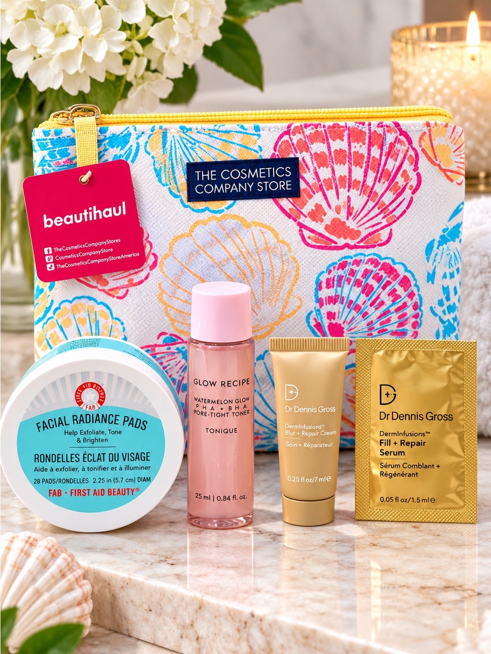 Beauty Bundle + Cosmetics Bag | Glow Recipe, Dr Dennis Gross, FAB